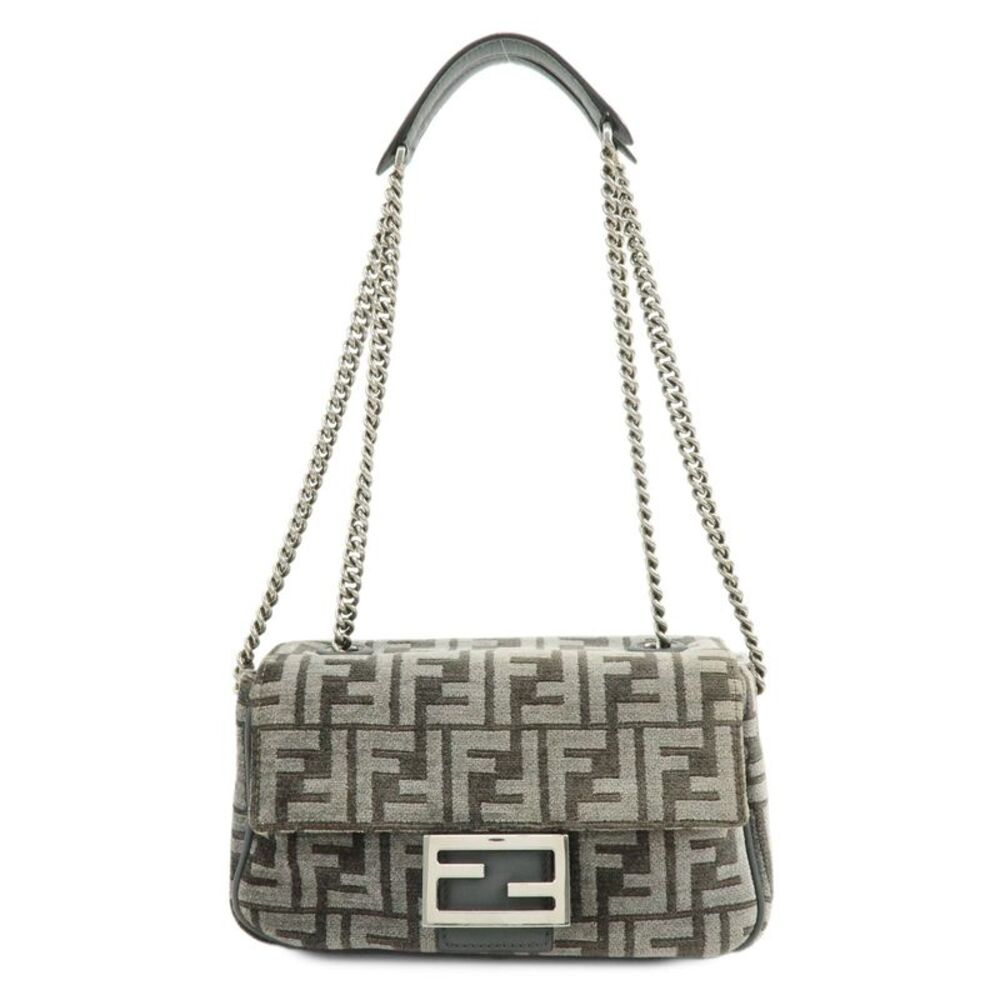 Fendi Chain Baguette Zucca Viscose Gray Viscose Handbag